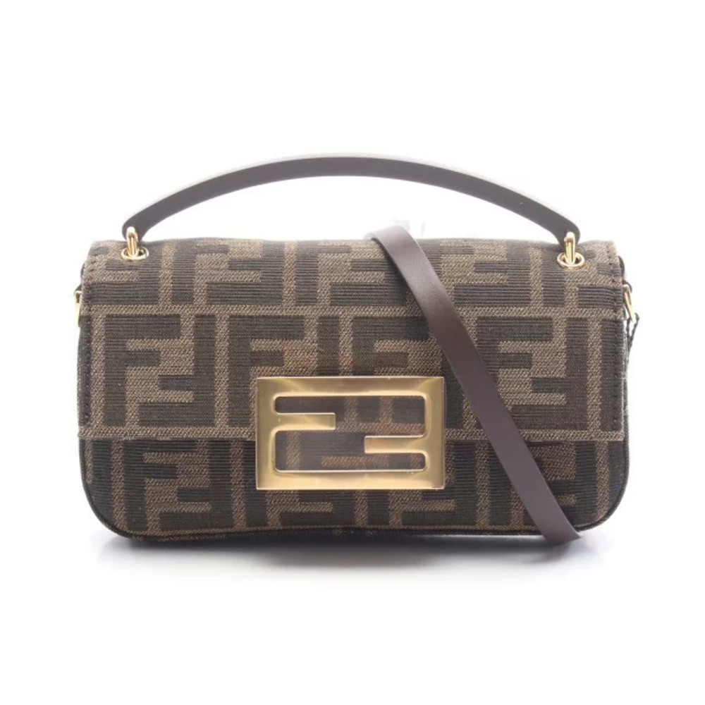 Fendi Baguette Smartphone Pouch Clutch Zucca Shoulder Bag Canvas Leather Brown